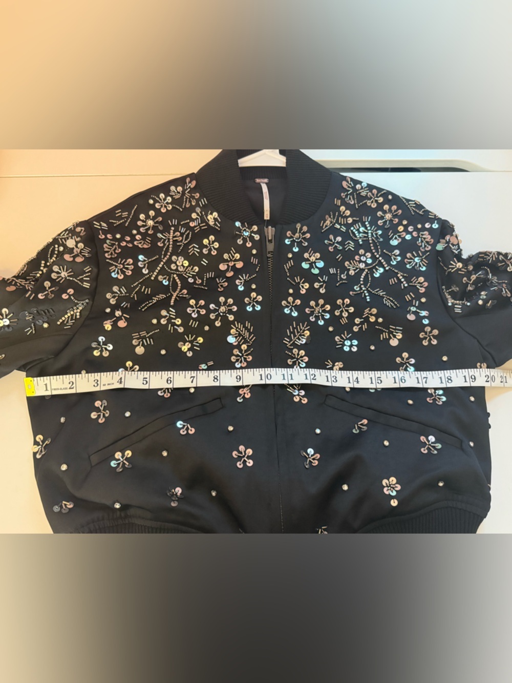 Free People Stassi Embellished Bomber jacket Black Silver Beaded Sequins XS NWT - Picture 10 of 11